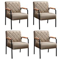 Conjunto Poltronas Ludmilla Kit 4 Cadeiras Braço Metal Sala Recepção Visita Conjunto Poltronas Ludmilla Kit 4 Cadeiras Braço Metal Sala Recepção Visita