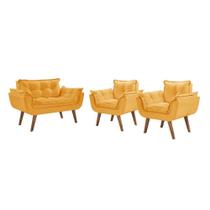 Conjunto Poltronas Opalla 1 Namoradeira e 2 Poltronas Madeira Amarelo Conjunto Poltronas Opalla 1 Namoradeira e 2 Poltronas Madeira Amarelo