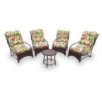 Conjunto Poltronas para Área Externa Espreguiçadeira Fibra Sintética - 4 Poltronas e Mesa Centro - Tecido Saquarema