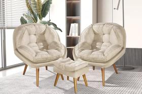 Conjunto Poltronas Puff Decorativa Sênior Com Pés De Madeira