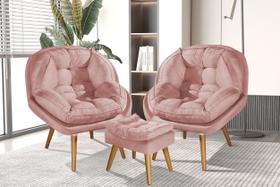 Conjunto Poltronas Puff Decorativa Sênior Com Pés De Madeira