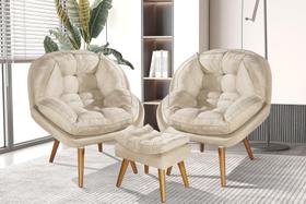 Conjunto Poltronas Sênior em Suede Premium com Puff e Pés De Madeira Conjunto Poltronas Sênior em Suede Premium com Puff e Pés De Madeira