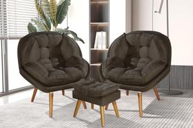 Conjunto Poltronas Sênior em Suede Premium com Puff e Pés De Madeira Conjunto Poltronas Sênior em Suede Premium com Puff e Pés De Madeira
