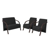 Conjunto Poltronas Vênus 1 Dois Lugares 2 Um Lugar Braços em Madeira 1 Namoradeira 2 de um Lugar D Salla Suede