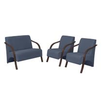 Conjunto Poltronas Vênus 1 Dois Lugares 2 Um Lugar Braços em Madeira 1 Namoradeira 2 de um Lugar D Salla Suede