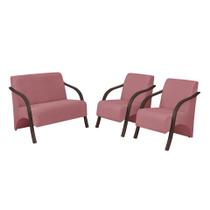 Conjunto Poltronas Vênus 1 Dois Lugares 2 Um Lugar Braços em Madeira 1 Namoradeira 2 de um Lugar D Salla Suede