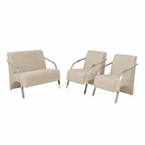 Conjunto Poltronas Vênus Braços Alumínio Suede Bege