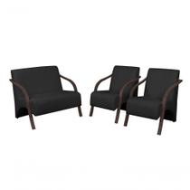 Conjunto Poltronas Vênus Braços Madeira material sintético Preto Conjunto Poltronas Vênus Braços Madeira material sintético Preto