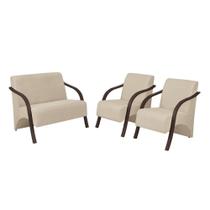 Conjunto Poltronas Vênus Braços Madeira Suede Bege Conjunto Poltronas Vênus Braços Madeira Suede Bege