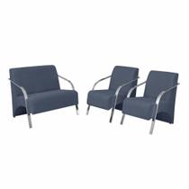 Conjunto Poltronas Vênus Pés Alumínio Suede Azul Bic Conjunto Poltronas Vênus Pés Alumínio Suede Azul Bic