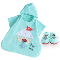 Conjunto Poncho Infantil e Pantufas Sailor Octopus Milk&Moo