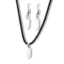 Conjunto Pontinha Colar e Brinco Quartzo Leitoso Prateado