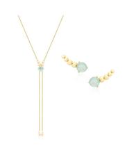 Conjunto Ponto de Luz Água Marinha Fusion Banhado a Ouro - 76 cm Conjunto Ponto de Luz Água Marinha Fusion Banhado a Ouro - 76 cm