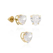Conjunto Ponto De Luz Coração Zircônia Em Ouro 18k