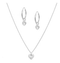 Conjunto Ponto De Luz Coração Zircônia Prata 925