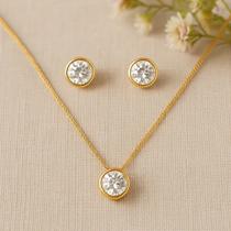 Conjunto Ponto Luz Redondo Banhado a Ouro