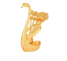Conjunto Porta Colher Suporte Com 6 Talher Cisne Dourado - Ornament