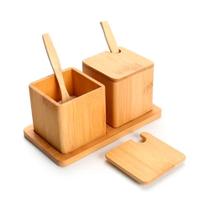 Conjunto Porta Condimento Farinheiro de Bambu com Bandeja e 2 Potes 15,5cm