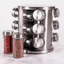 Conjunto Porta Condimento Giratório Vidro Com Tampa Inox Ideal Para Cozinha