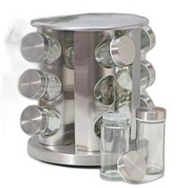 Conjunto Porta Condimento Vidro Giratório Tampa Inox Cozinha