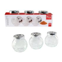 Conjunto Porta Condimentos de Vidro 150ml 3 Unidades Tampa Cromada Conjunto Porta Condimentos de Vidro 150ml 3 Unidades Tampa Cromada
