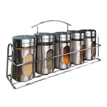 Conjunto Porta Condimentos Em Aço Inoxidável 6 Peças Kit Porta Temperos Com Suporte Horizontal De Aço Inox Top Chef