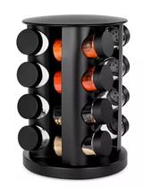 Conjunto porta condimentos preto 16 peças com suporte giratório - Dolce Home