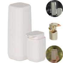 Conjunto Porta Escova de Dentes Fechado + Dispenser Sabonete Líquido Para Pia Banheiro Lavabo Organização Aura - OU