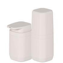 Conjunto Porta Escova de Dentes Fechado + Dispenser Sabonete Líquido Para Pia Banheiro Lavabo Organização Aura - OU Conjunto Porta Escova de Dentes Fechado + Dispenser Sabonete Líquido Para Pia Banheiro Lavabo Organização Aura - OU