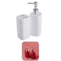 Conjunto Porta Escovas + Dispenser Sabonete Líquido Banheiro Splash Branco - 99096 Coza