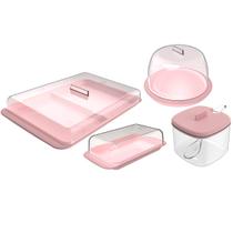 Conjunto Porta Frios Manteigueira Porta Queijo Minas E Açucareiro Rosa Quartzo