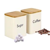 Conjunto Porta Mantimentos 2 Peças Cafe Açucar Aço Tampa Bambu Organização Cozinha Premium Conjunto Porta Mantimentos 2 Peças Cafe Açucar Aço Tampa Bambu Organização Cozinha Premium