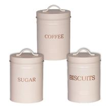Conjunto Porta Mantimentos 3 Peças Cafe Açucar Biscoitos Tampa Aço 11 cm Organização Cozinha Premium