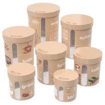 Conjunto porta mantimentos arroz, feijão, açúcar, farinha, café, grãos e sal 7 peças Plasutil ref. 6475