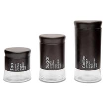 Conjunto Porta Mantimentos com 3 Potes Will em Inox e Vidro Preto - D0311 - DOLCE HOME Conjunto Porta Mantimentos com 3 Potes Will em Inox e Vidro Preto - D0311 - DOLCE HOME