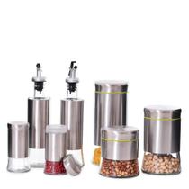 Conjunto Porta Mantimentos e Galheteiro Inox 7 Peças