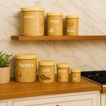 Conjunto porta mantimentos potes organizador 7pc recipientes arroz feijão farinha cafe sal Conjunto porta mantimentos potes organizador 7pc recipientes arroz feijão farinha cafe sal