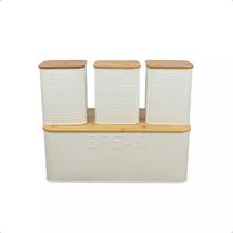 Conjunto Porta Pão Bambu 3 Potes White BH23353