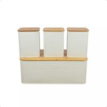 Conjunto Porta Pão Bambu 3 Potes White Bh23353