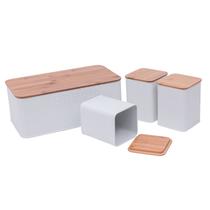 Conjunto Porta Pão Bambu com 3 Potes White - Mimo Style Conjunto Porta Pão Bambu com 3 Potes White - Mimo Style