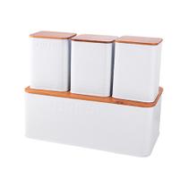 Conjunto Porta Pão Bread Potes Coffee Tea Sugar Branco Mimo