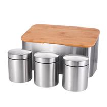 Conjunto Porta Pão Kit 3 Potes Mantimento Inox Café Da Manhã