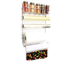 Conjunto Porta Papel Toalha 5 em 1 Cromado com 5 Potes para Tempero Vidro Premium Conjunto Porta Papel Toalha 5 em 1 Cromado com 5 Potes para Tempero Vidro Premium