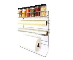 Conjunto Porta Papel Toalha 5 em 1 Cromado com 6 Potes para Tempero Vidro Tampa Black