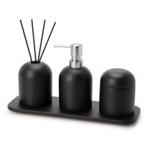 Conjunto Porta Sabonte, Porta Difusor com varetas e Bandeja de cimento preta - Mart Collection Conjunto Porta Sabonte, Porta Difusor com varetas e Bandeja de cimento preta - Mart Collection