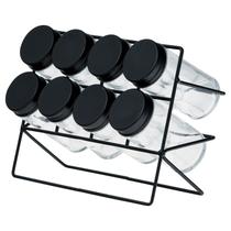 Conjunto Porta Tempero 8 Peças em Vidro Com Suporte de Metal Conjunto Porta Tempero 8 Peças em Vidro Com Suporte de Metal
