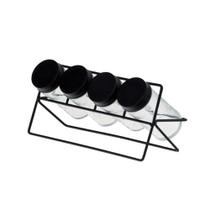 Conjunto Porta Temperos 4 Peças em Vidro Com Suporte De Aço Preto Conjunto Porta Temperos 4 Peças em Vidro Com Suporte De Aço Preto