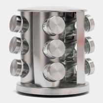 Conjunto Porta Temperos Giratório Vidro Tampa Inox Para Cozinha Conjunto Porta Temperos Giratório Vidro Tampa Inox Para Cozinha