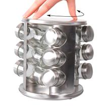 Conjunto Porta Temperos Vidro Giratório Com Tampa Inox Organizador Completo Conjunto Porta Temperos Vidro Giratório Com Tampa Inox Organizador Completo