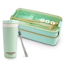 Conjunto Pote De Marmita Ecológica De 2 Andares 750ml E Copo Com Tampa 300ml Lifestyle Verde